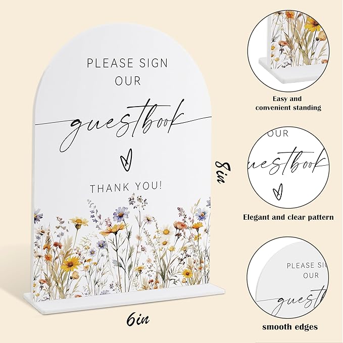 Wedding Signs for Ceremony and Reception, Boho Floral Please Sign Our Guestbook, Wedding Signage with Stand, Bridal Shower Table Centerpieces, Supplies for Engagement Reception and Event Party, 32