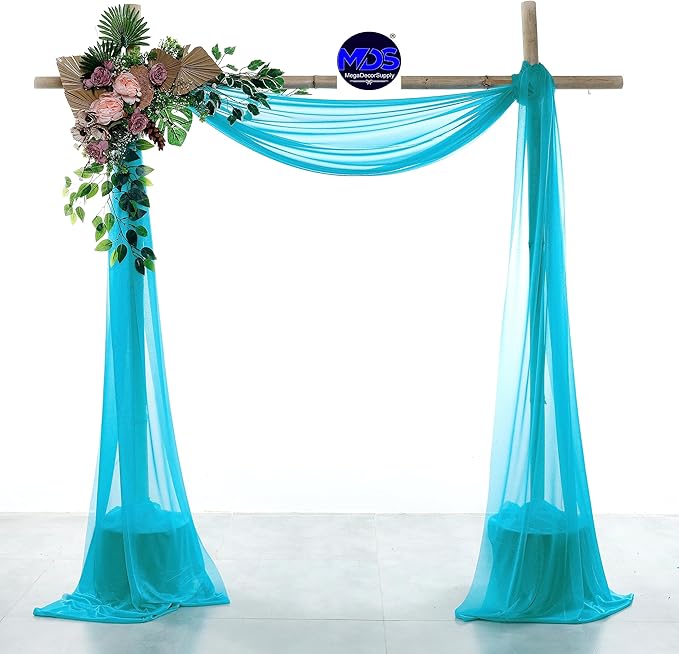 MDS Halloween Chiffon Draping Fabric - 2 Panel, 30" Wide x 40ft Long - Sheer Spooky Arbor & Canopy Drapery for Haunted House Backdrops, Party Ceilings, DIY Costumes & Themed Events - Peacock Blue