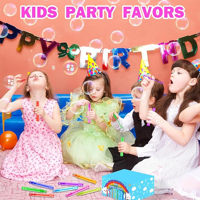 300 Pack Mini Bubble Wands for Kids, Bulk Rainbow Party Favors & Goodie Bag Stuffers Fillers for Toddlers, Prize Box Toys for Halloween Classroom Rewards, Bulk Gifts for Wedding, Pinata, Carnival