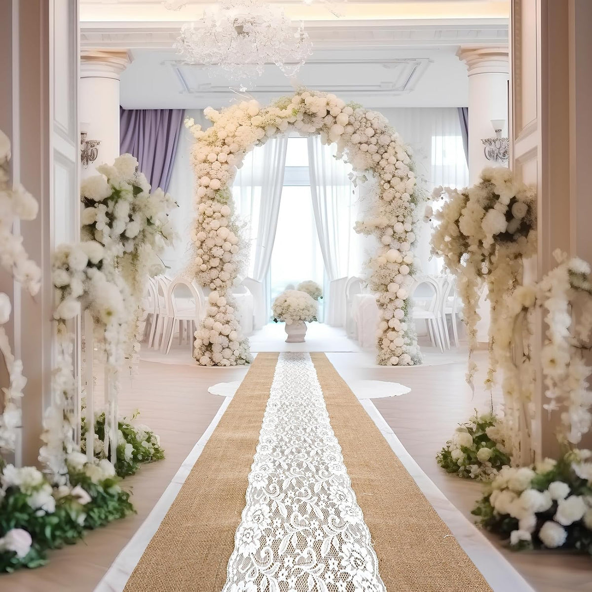 Preboun 3ft X 20 ft Aisle Runner for Wedding Ceremony, Lace Burlap Style