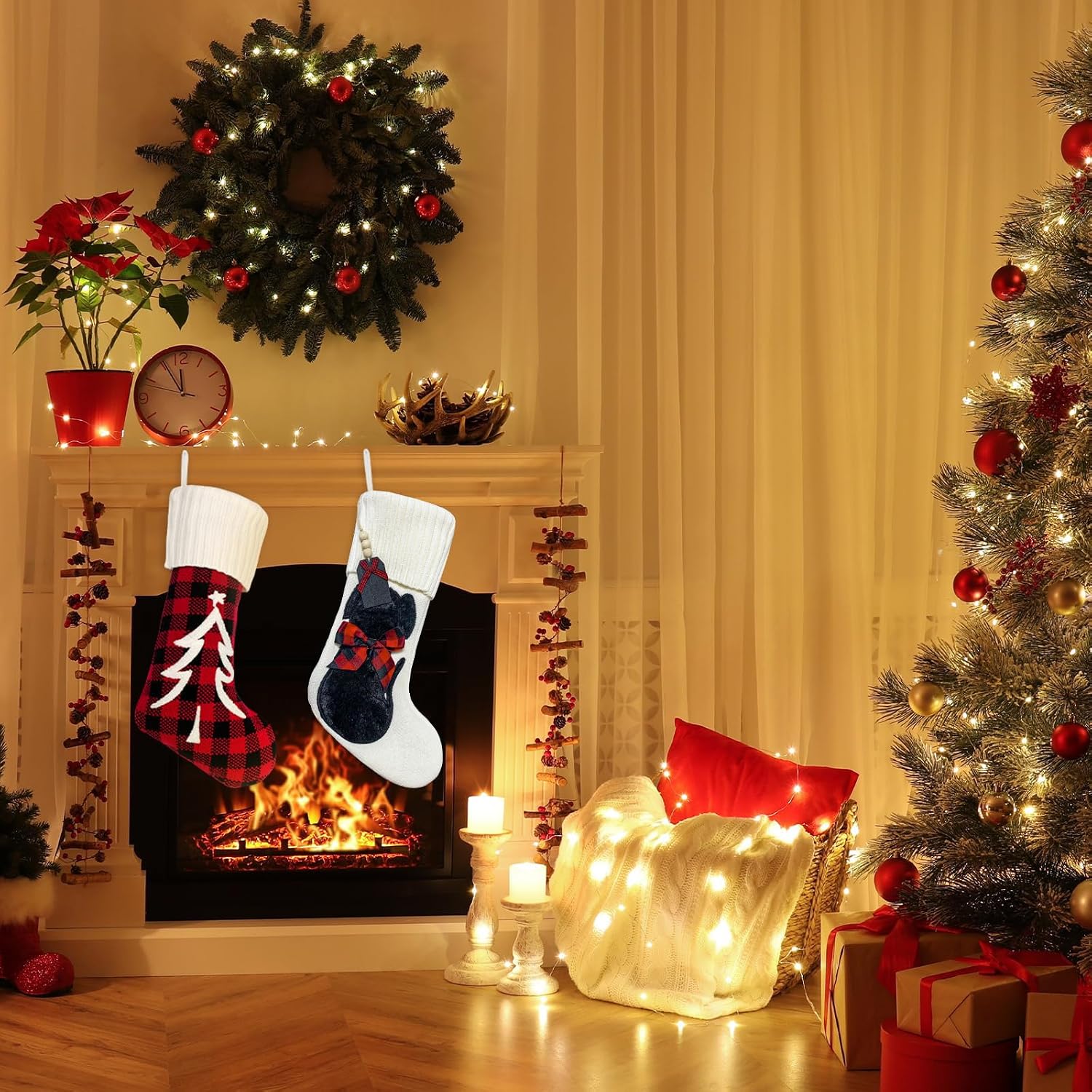 Dog Christmas Stockings,19" White Knit Christmas Stockings for Dog,(A-SD2501)