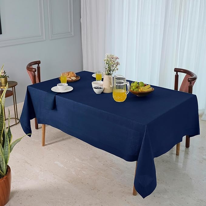 D'Moksha Homes Navy Blue Linen Tablecloth 54 x 72 Inch - 100% Pure Linen Tablecloth for Rectangle Tables - Machine Washable Table Cloth for Fall, Autumn and Halloween