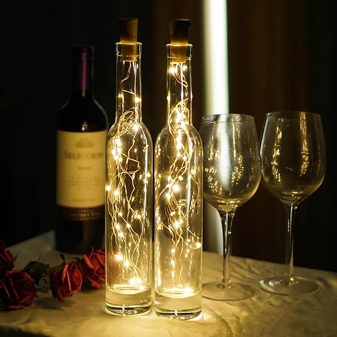 Wine Bottle Lights 20 LEDs Cork Lights Waterproof Battery (Included) Operated Fairy Mini String Lights for DIY Jar Indoor Bedroom Party Wedding Christmas Decor Pack of 4(Warm White)