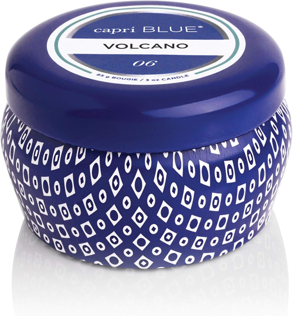 Capri Blue Volcano Scented Mini Tin Jar Candle - Luxury Candles for Home Scented with Tropical Fruit & Sugared Citrus - Soy Candle Wax Blend (Blue, 3 oz)