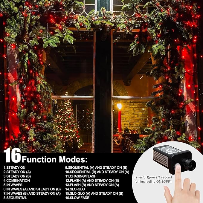 LAMPHOME 33ft Christmas Decorative Mini Lights, 100 LED Transparent Wire Fairy Starry String Lights Plug in, 11 Lighting Modes, for Indoor Outdoor Xmas Tree Wedding Party Decoration (red)