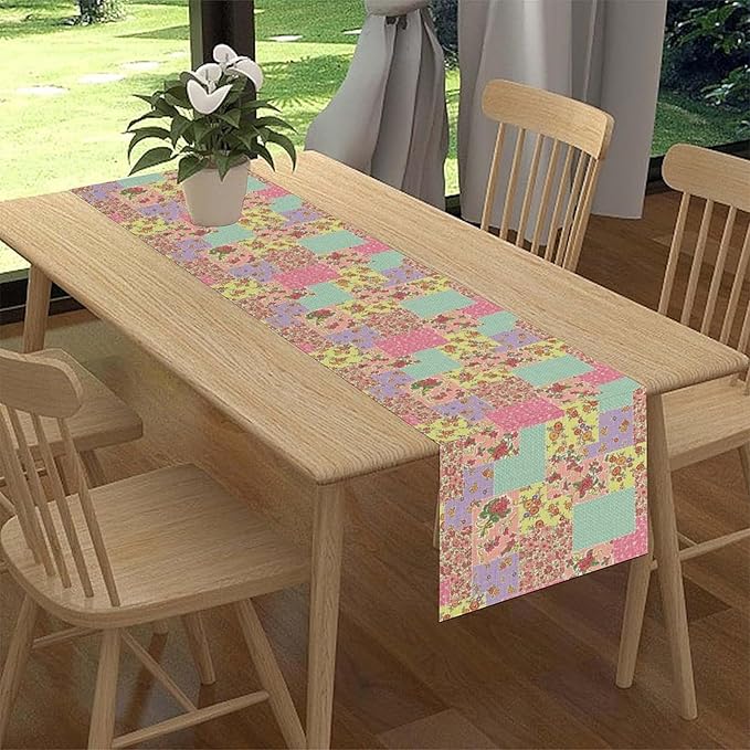 Boho Patchwork Table Runner, Vintage Farmhouse Colorful Wildflowers Bohemian Paisley Flower Table Center Decor for Home Kitchen Dining Patio Holiday Party Indoor Table Decorations, 13"x108" Inch