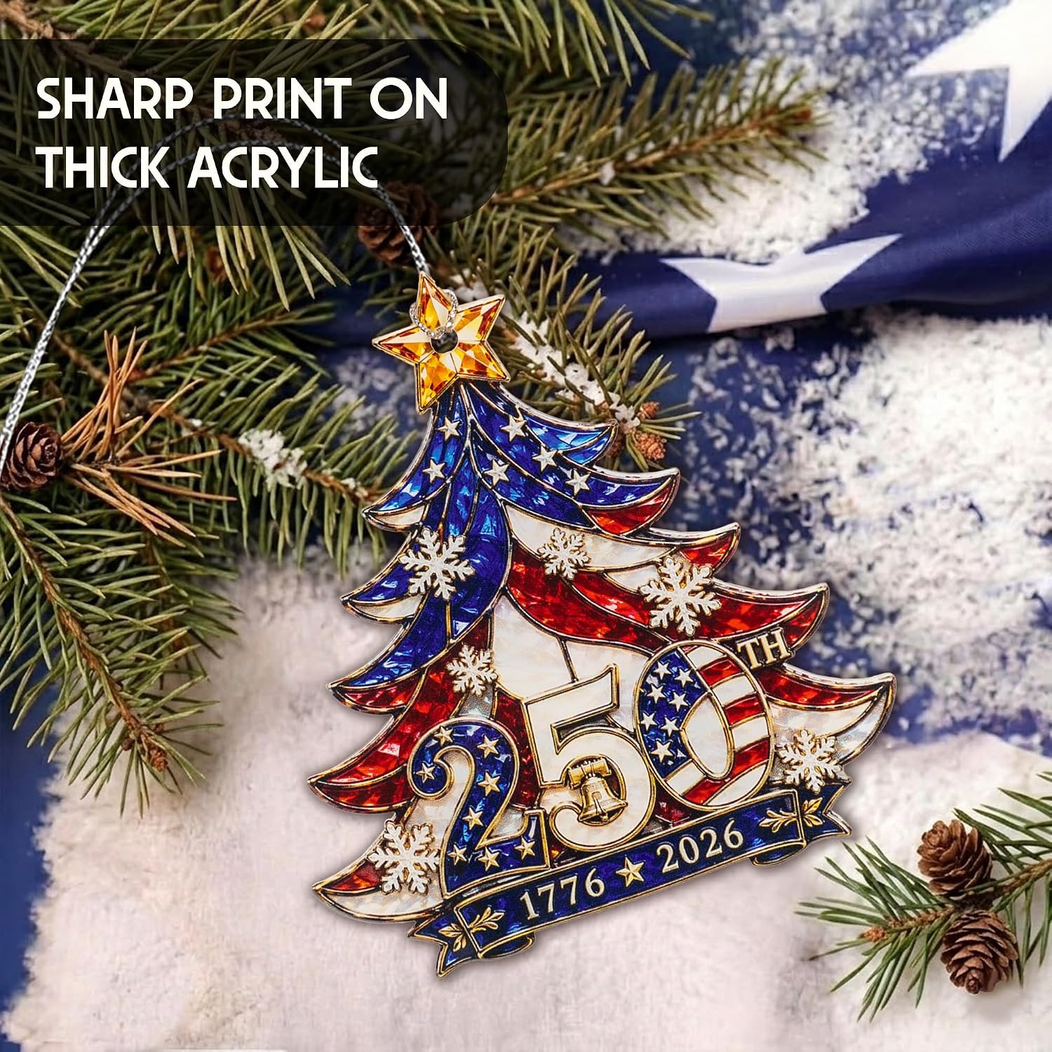 Christmas Ornaments - 250 Anniversary USA Merchandise - Christmas Ornament 2026 - United States 250th Anniversary Decor – America 250 Years Patriotic Home Decor