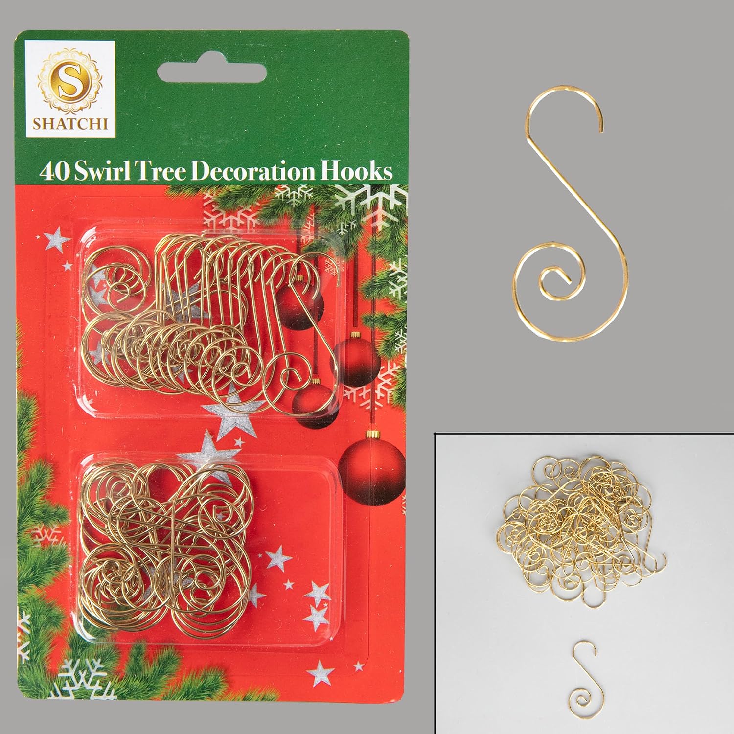 40Pcs Gold Christmas Ornaments Hangers Hooks for Christmas Tree Baubles, String Lights – Reusable Swirl S Hooks for Easy Xmas Art Craft Decorations
