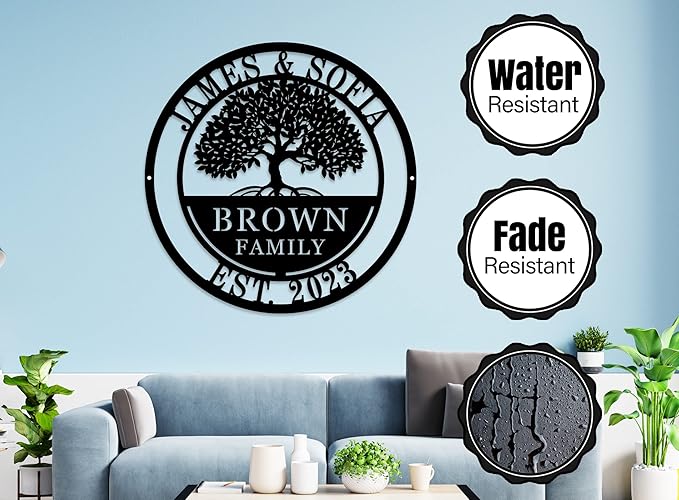Custom Tree of Life with Roots Family Name Sign, Personalized Metal Sign