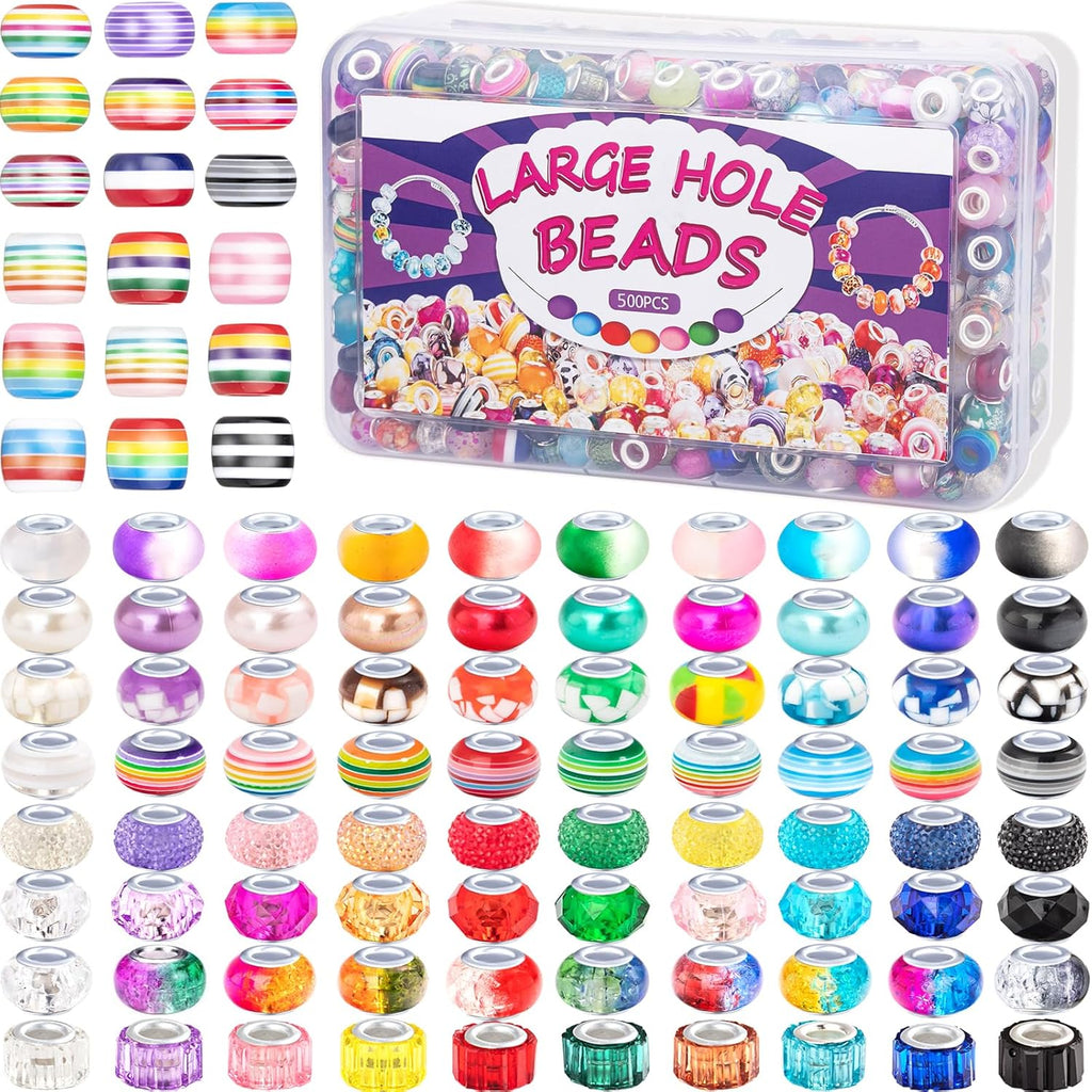 european large hole beads, assorted european craft beads shown in use