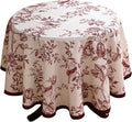 ISAENNE Designer Vintage Linen Small Round Tablecloth,Red Floral Pattern Linen Stain Resistant Table Cloth,Decor Tablecloths for Dining Thanksgiving Kitchen Tea Party,Diameter 55"-Harmony