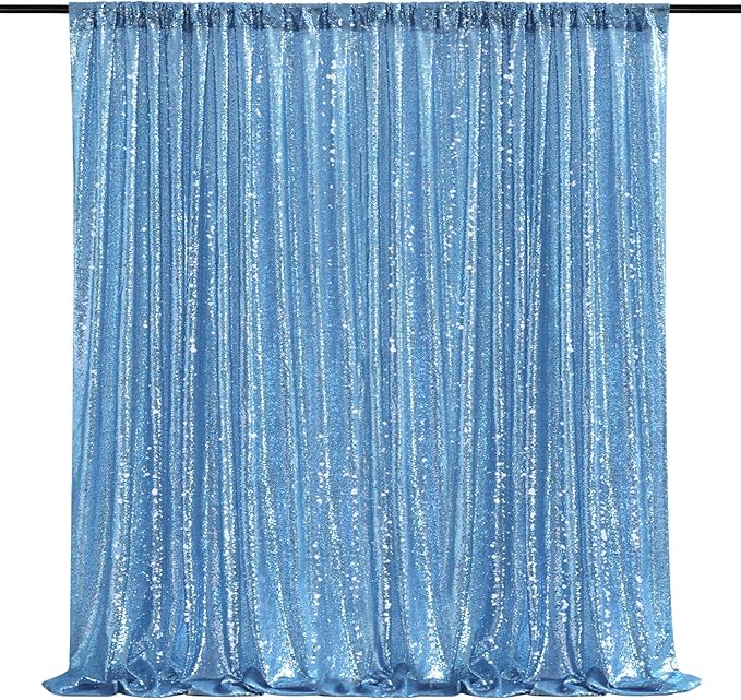 Baby Blue Sequin Backdrop Curtain 8ft x 8ft Sequin Glitter Background for Weddding Party Baby Shower Decorations
