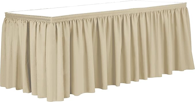 Ultimate Textile Pleat Polyester Fabric Table Skirt - Machine Washable Flame Resistant with Clips for Events, Weddings & Trade Shows, Cut & Sewn in Paterson, NJ - Tan, 7' Shirred Pleat