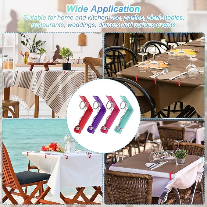 uxcell 4 Pack Tablecloth Clips, Stainless Steel Table Cloth Cover Clamps, 2.87" x 2.36" Windproof Holder Clips for Home Party Picnic Wedding Camping Dining Tables, Red