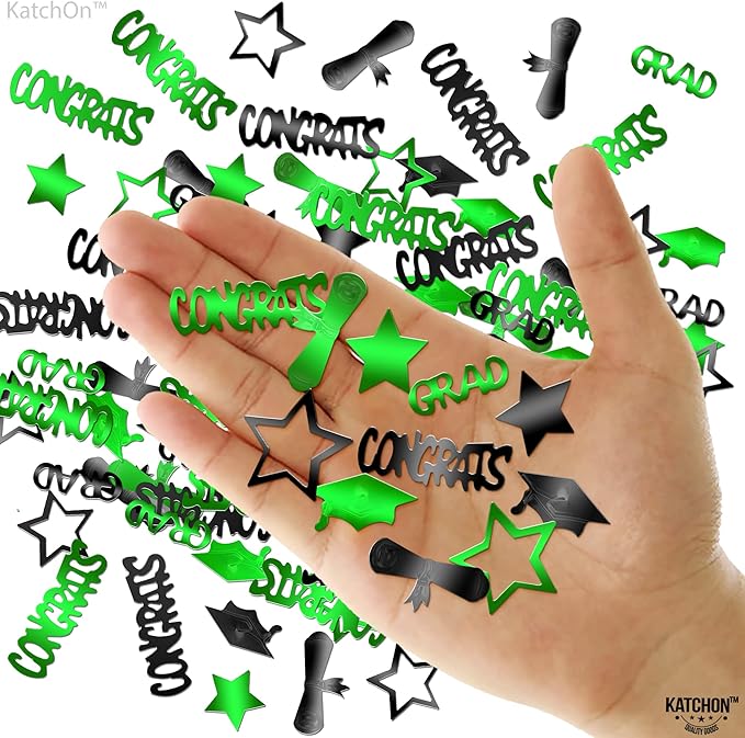 KatchOn, Shiny 2025 Congrats Grad Confetti - Pack of 1000 | Green and Black Graduation Confetti Class of 2025 Decorations | Graduation Decorations 2025