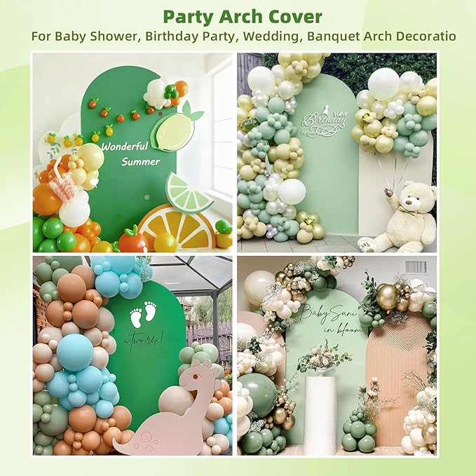 HEMMOTOP 7.2 ft Arch Backdrop Cover(One Piece Double Color), Green and Sage Green Spandex Arch Stand Covers, Fabric Stretchy Background for Balloon Arches, Wedding, Birthday Party, Baby Shower
