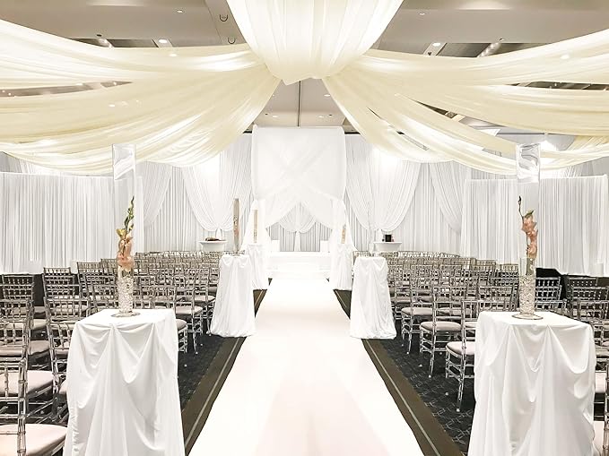 6 Panels Ivory Ceiling Drapes for Wedding, 5ftx40ft Cheesecloth Sheer Fabric Curtain Arch Draping, Romantic Decorations for Party Ceremony Stage