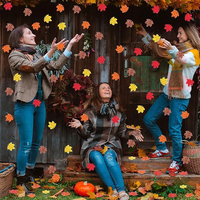 MARFOREVER Fall Felt Maple Leaf Confetti Glitter, 500 Pcs Orange Thanksgiving Leaves Confetti Decorations Autumn Table Sprinkles Scatter Centerpiece for Fall Thanksgiving Day Party Decor Supplies