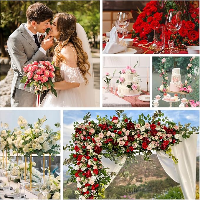 Tifuly Silver Roses Artificial Flowers -12Pcs Realistic Single Long Stem Fake Silk Roses Bouquet for Party Home Wedding Centerpiece Hotel Office Decor