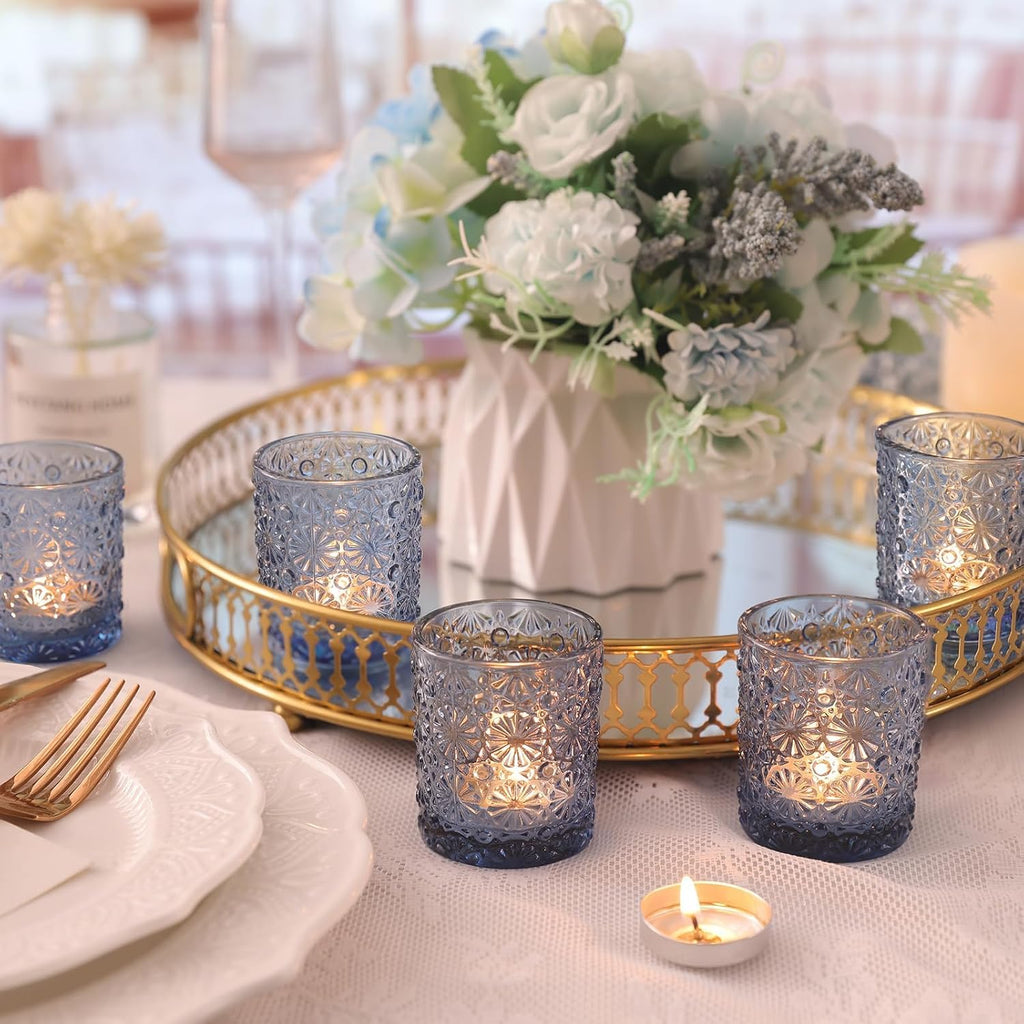 Lanttu 12 Pack Blue Votive Candle Holders 2.2"*2.6" Tealight Candle Holder | for Wedding Table Centerpieces, Birthday Parties, Home Decor, Blue Bridal Shower and Holiday Decorations
