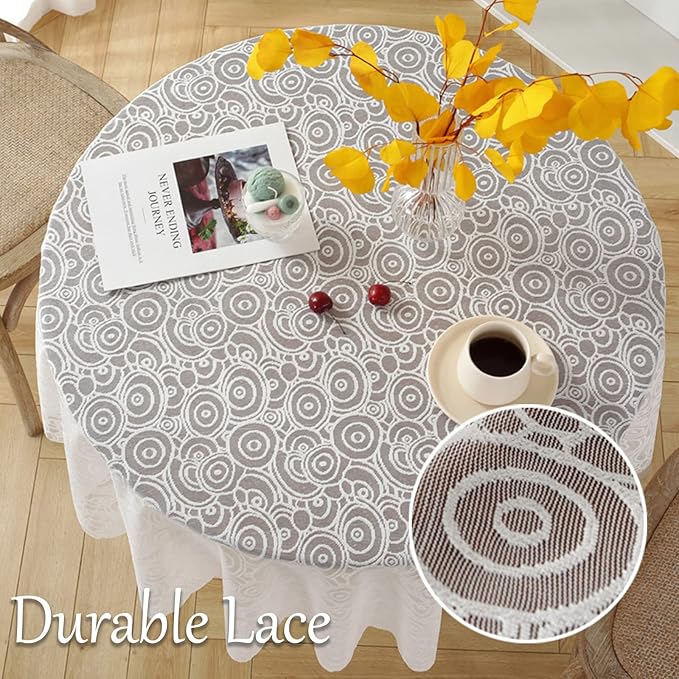 Jeloris Round Lace Tablecloth with Elegant Scalloped Bottom for Any Special Event Such as Wedding, Birthday Party, Baby Shower, Anniversary (60 inch, Style 5)