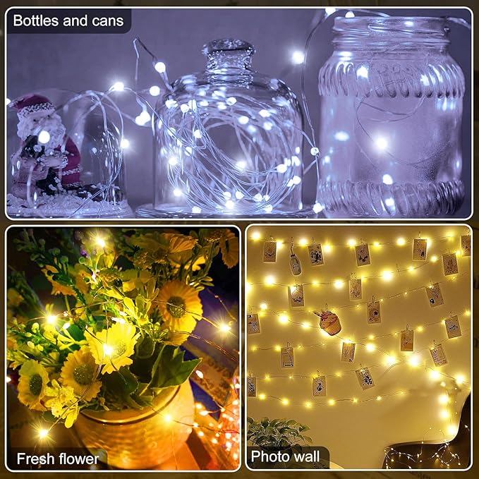 Aogist 24 Pack Fairy Lights 3 Modes 7ft 20 LED Waterproof,Battery Operated Silver Wire Firefly Starry Moon Mini String Lights for Mason Jars Christmas DIY Crafts Party Bedroom,Cool White&Warm White
