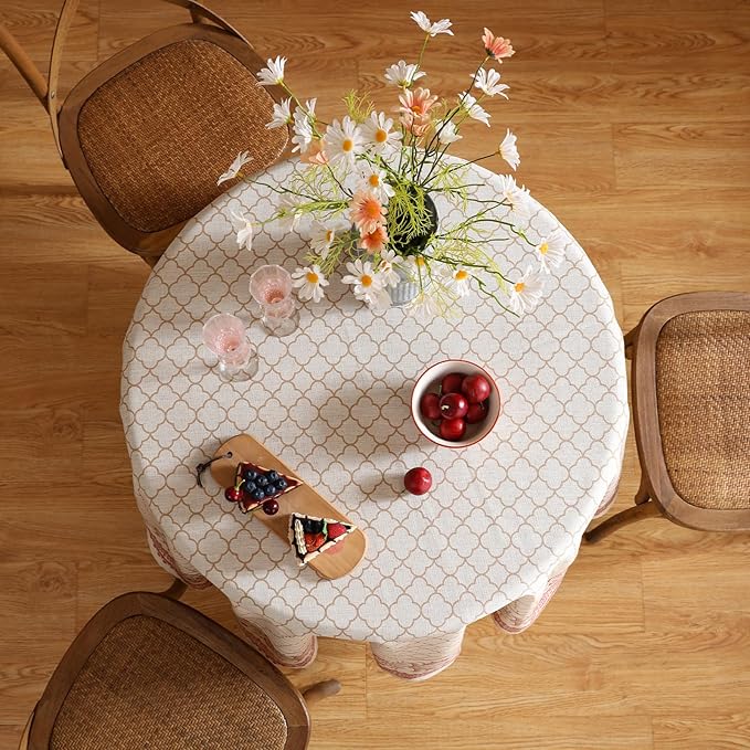 ISAENNE Designer Linen Floral Small Round Tablecloth,Pale Yellow Farmhouse Indoor Table Cloth,Durable Decor Tablecloths for Dining Kitchen Thanksgiving Christmas,Diameter 55"-Chamonix A