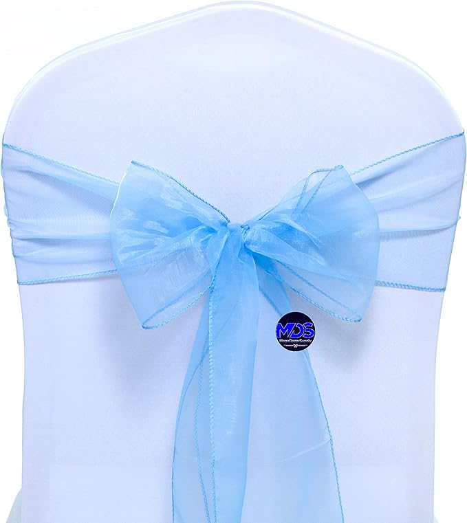 MDS Pack of 75 PCS Organza Chair Sashes Wider Dining Chair Bows Ribbon Tie Back for Wedding Party Birthday Bridal Shower Reception Event Banquet Home Chair Cover Decoration - Baby Blue