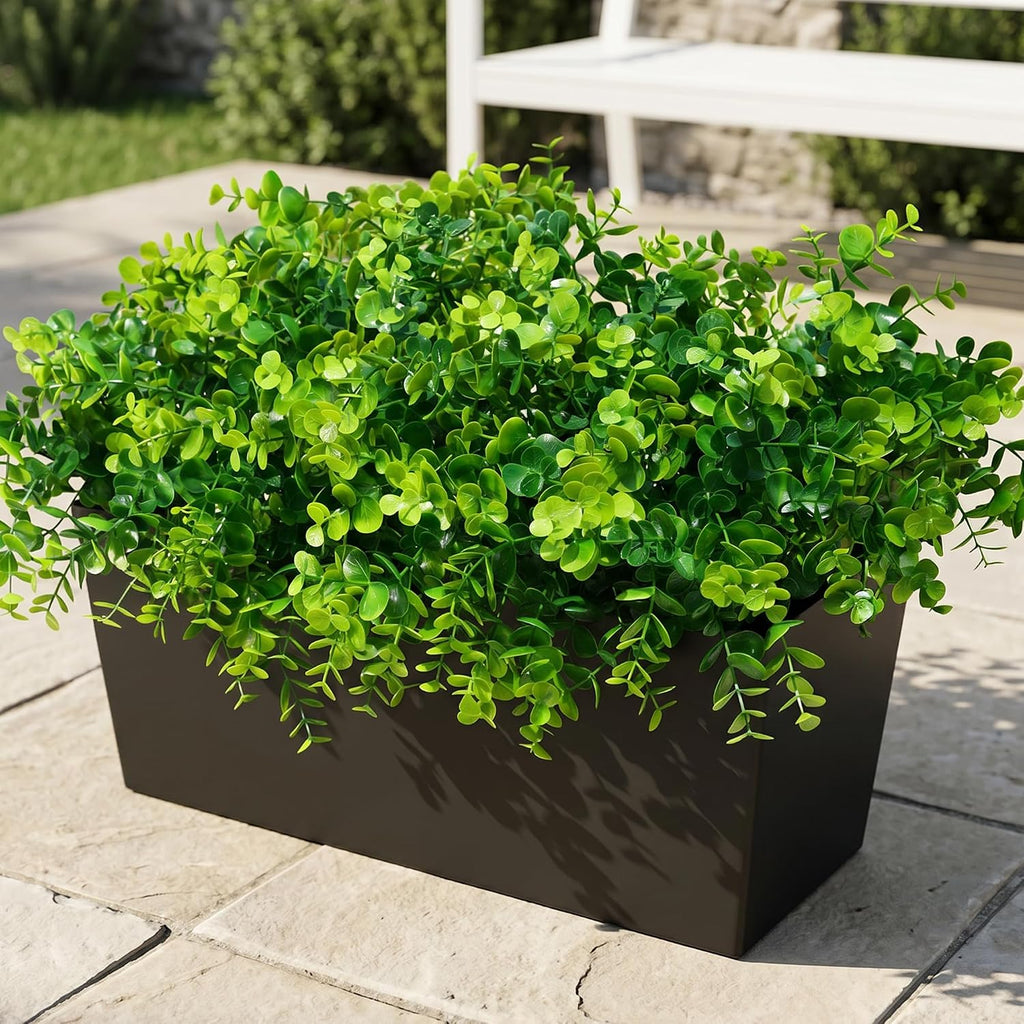 Artificial Faux Outdoor Plants for Spring Summer Decoration, 12 Bundles Fake Plastic Eucalyptus UV Resistant Look Real Fake Plants for Planter Outside Front Door Porch Patio Balcony Garden Indoor Yard