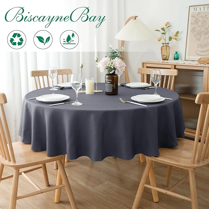 Biscaynebay Textured Fabric Round Tablecloths 70", Dark Grey Water Resistant Washable Table Cloth Circle Folding Table Covers for Dining, Kitchen, Wedding, Parties etc