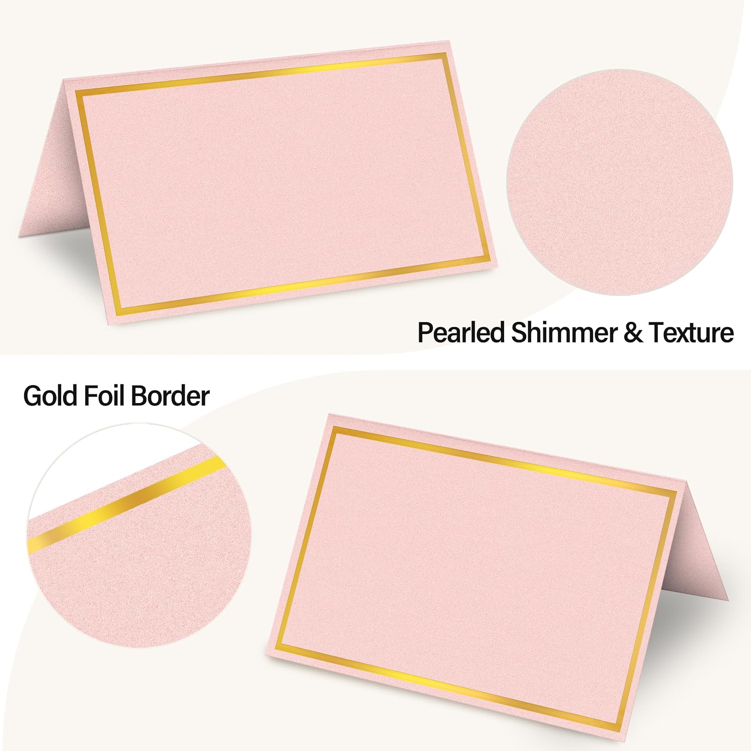 Gold Foil Place Cards for Table Setting，100PCS Table Name Cards | Pearled Tent Cards,250gsm Avery Table Cards for Wedding,Party Buffet, Reserved Seating Sign,Meeting,Banquets, Peach Pink