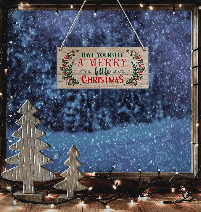 Christmas Door Hanging Sign，Big Wall Wood Winter Decorations Signs，Indoor Outdoor Decorative Ornament for Home, Classroom, Office（7 x 13.8x 0.2 inches）