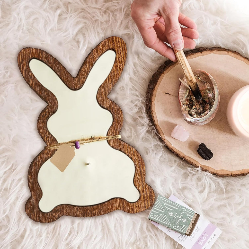 5 Pcs Easter Wooden Dough Bowl for Candle Making, 7.4" x 5.5" Rabbit Shaped Dough Bowls for Decor Rustic Paulownia Wood Dough Bowl Candle With Cards & Ropes for DIY Home Farmhouse Decor