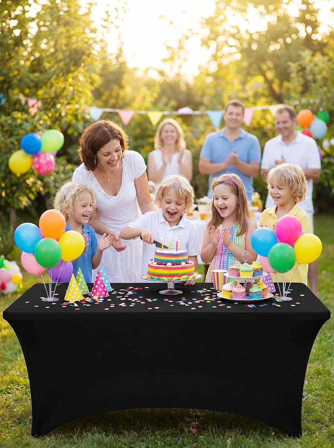 Utopia Kitchen Spandex Tablecloth 2 Pack [6FT, Black] Tight, Fitted, Washable and Wrinkle Resistant Stretch Rectangular Patio Table Cover for Event, Wedding, Banquet & Parties [72Lx30Wx30H Inch]
