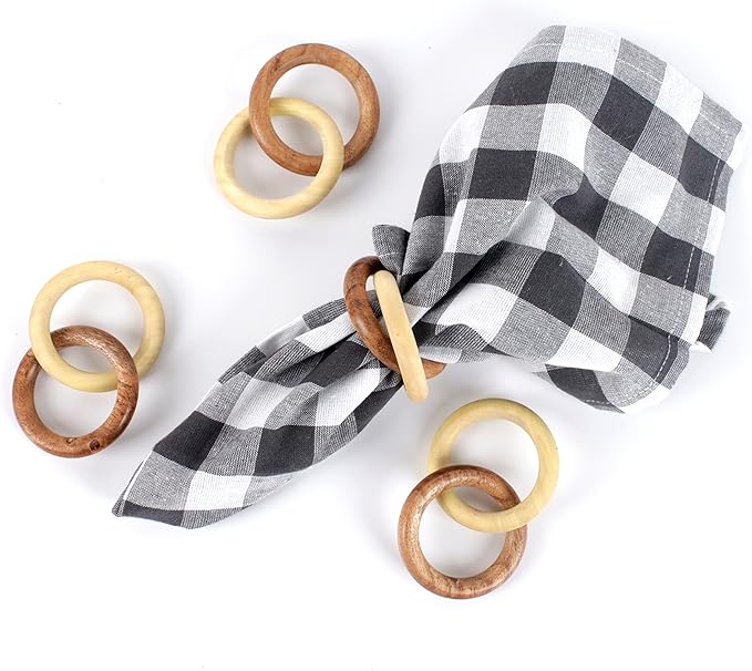 Farmhouse Napkin Ring Set of 12 - Wooden Napkin Holders for Dining Table, Everyday Use, Thanksgiving, Holiday, Christmas, Festive, Party, Gift, Décor (Shades of Brown) - CLEENTABLE