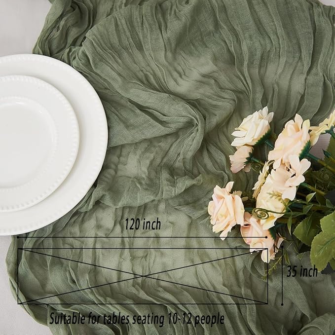 Sage Green 1 Pack Cheesecloth Table Runner 120 Inch 10 FT Boho Rustic Gauze for Wedding Baby Shower Party Farmhouse Summer Home Decor Washable