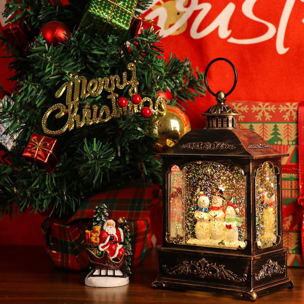 Wondise Christmas Musical Snow Globes with Timer, USB Plug-in & Battery Operated Spinning Water Glitters Lighted Singing Snow Globe Lantern for Christmas Thanksgiving Holiday Decorations(Snowman)