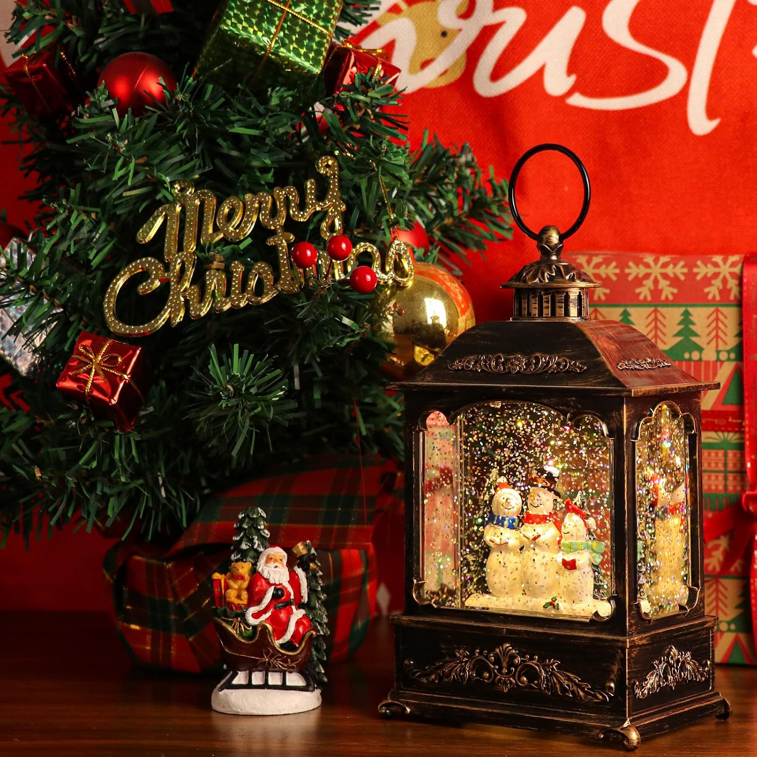 Wondise Christmas Musical Snow Globes with Timer, USB Plug-in & Battery Operated Spinning Water Glitters Lighted Singing Snow Globe Lantern for Christmas Thanksgiving Holiday Decorations(Snowman)