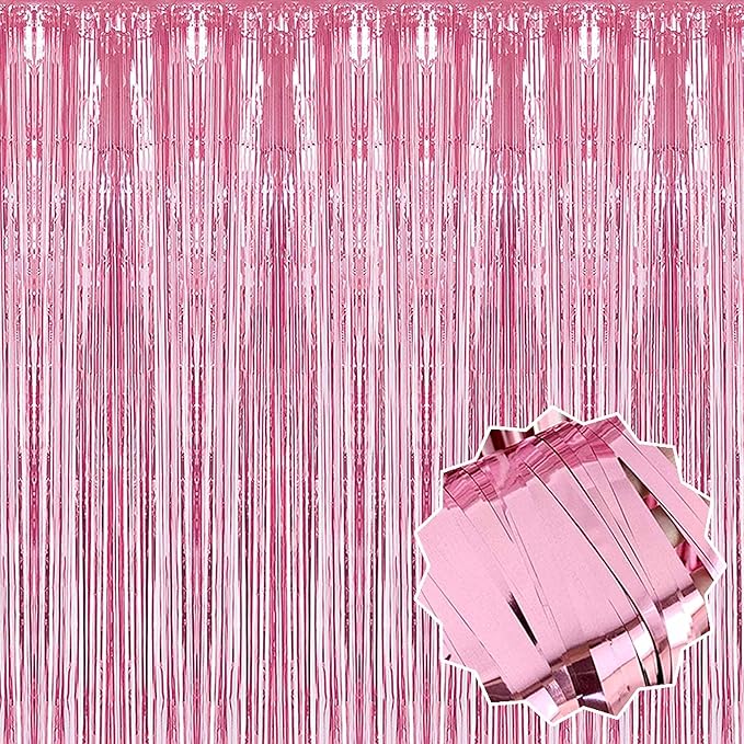6 Pack Pink Foil Fringe Curtains Backdrop, 3.28 x 8.2 Ft Metallic Streamers Tinsel Curtains Background for Photo Booth, Birthday, Weddings, Carnivals, Graduation, Themed Party Decorations