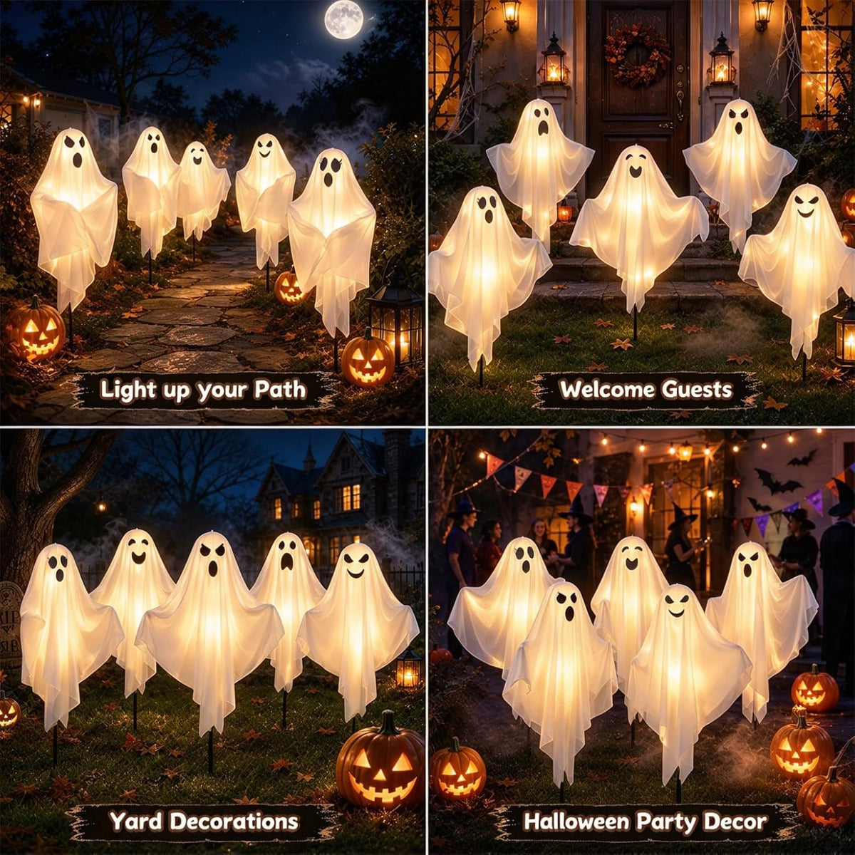 halloween decorations outdoor - solar ghost light for, front angle view