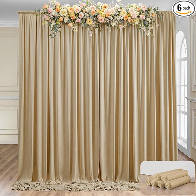 30×12 ft Wrinkle Free Beige Backdrop Curtain for Weddings Parties, 2 Panels 12ft Silky Polyester Wedding Drapes Backdrop Photo Back Drop Cloth for Birthday Baby Shower Photography Backgrounds