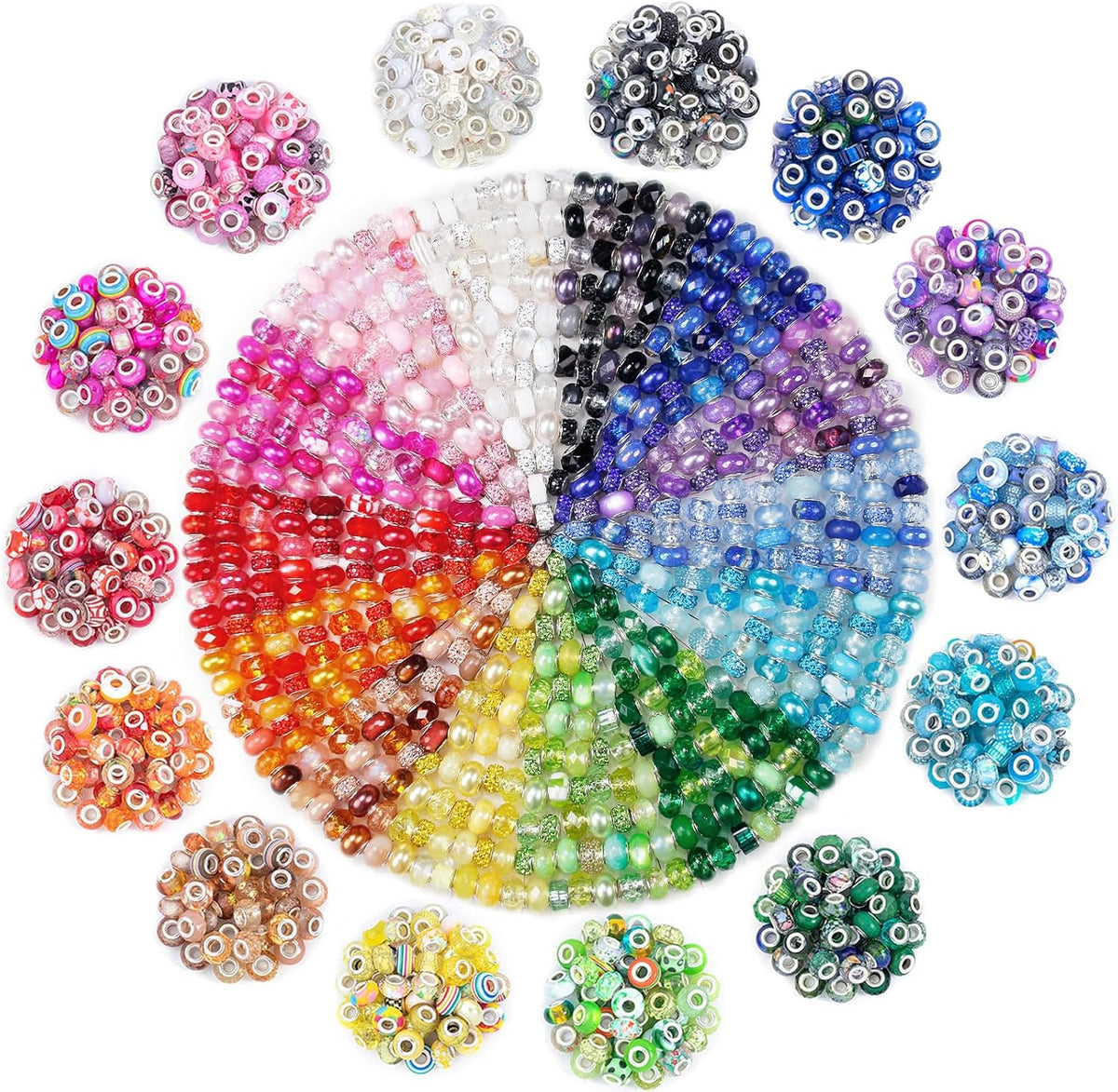 european craft beads large hole spacer beads, assorted, front angle view