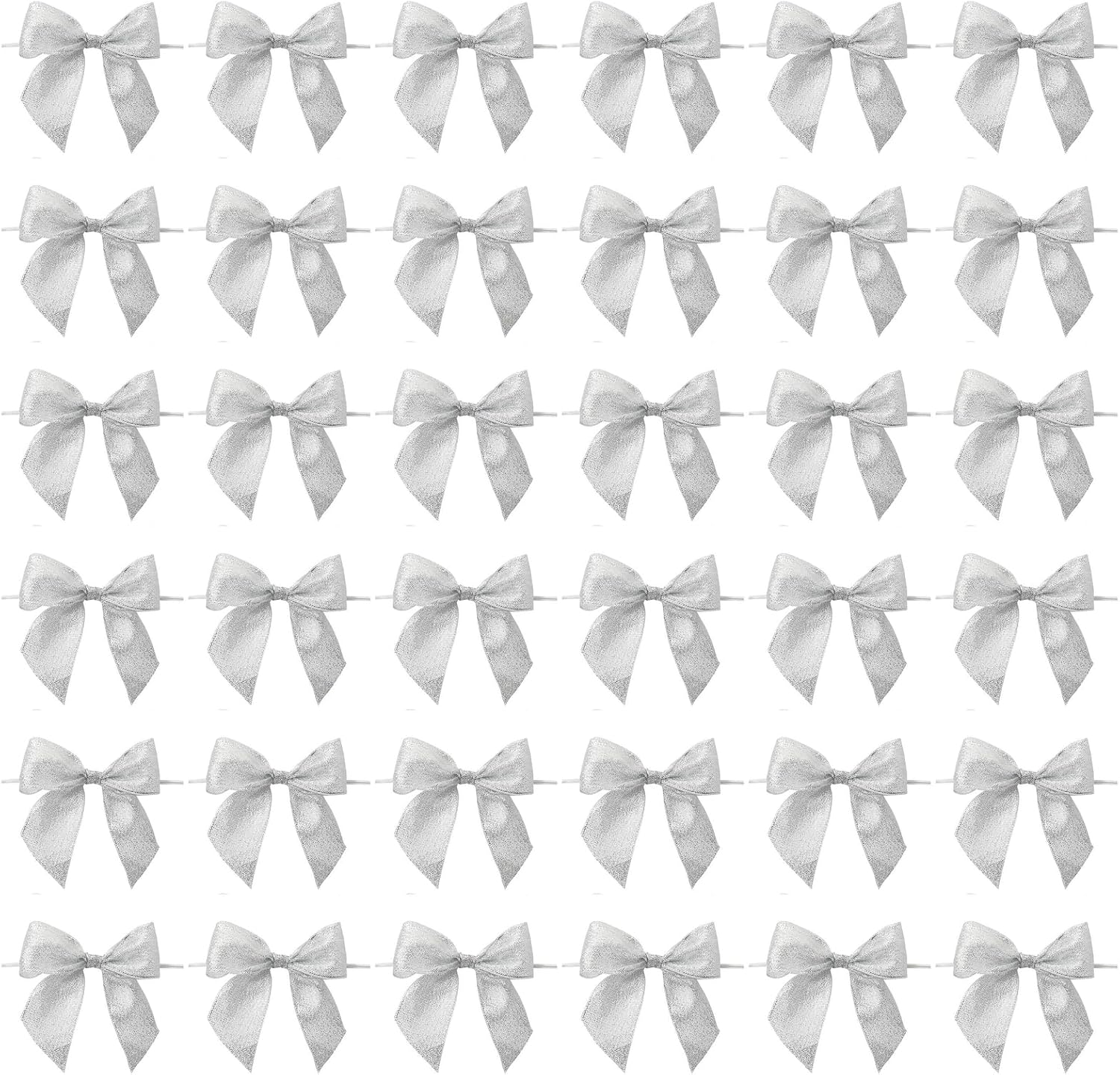 Bright Creations 36-Pack Mini Organza Twist Tie Bows - 4x3 Inch Silver Organza - Premade for Treat Bags & Gift Wrapping - Metallic Treat Bag & Craft Bows