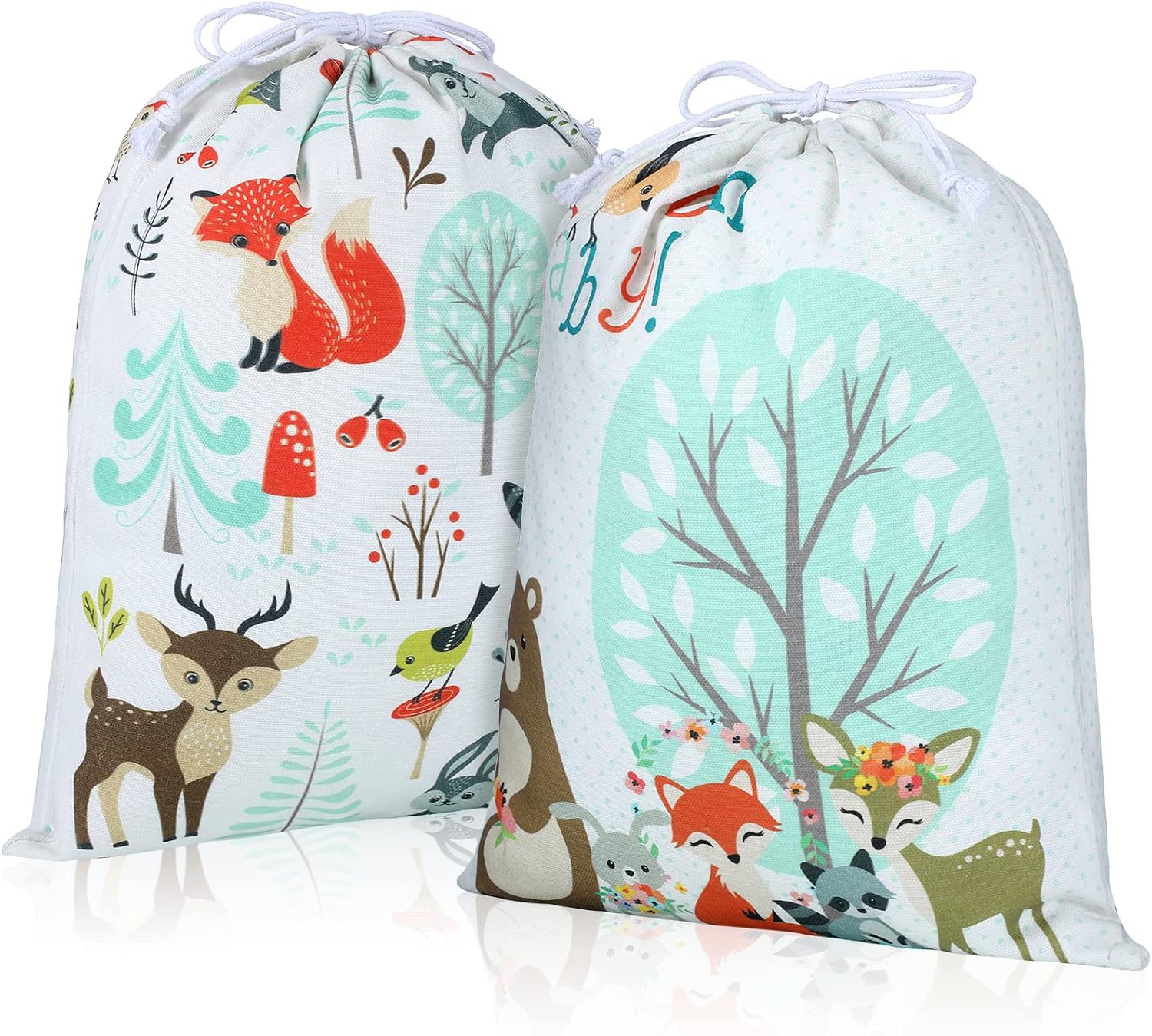 Shappy 2 Pcs Drawstring Fabric Gift Bags, Woodland Animal Reusable Gift Wrap, 15.75 x 11.81'' Large Bag for Baby Shower Party Favor Gender Reveal Birthday Party Supplies