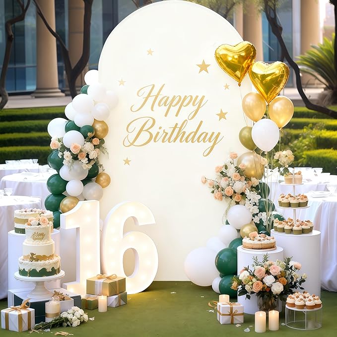 7.2FT Ivory Arch Cover - Polyester Fitted Wedding Arch Stand Covers Round Top Chiara Arch Backdrop Cover for Birthday Party Banquet Photo Background Decoration