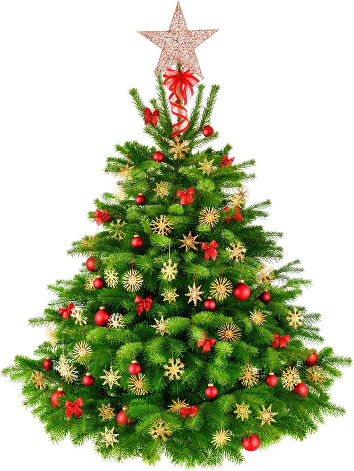 BinaryABC Christmas Tree Topper Star,Glittering Christmas Tree Decoration Ornaments,20cm (Rose Gold)