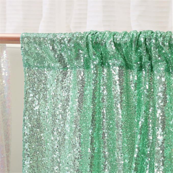 Eternal Beauty Mint Green Sequin Backdrop, 10x10 Ft Glitter Background Curtains for Shimmer Photography Party Wedding Birthday Back Drop Decor