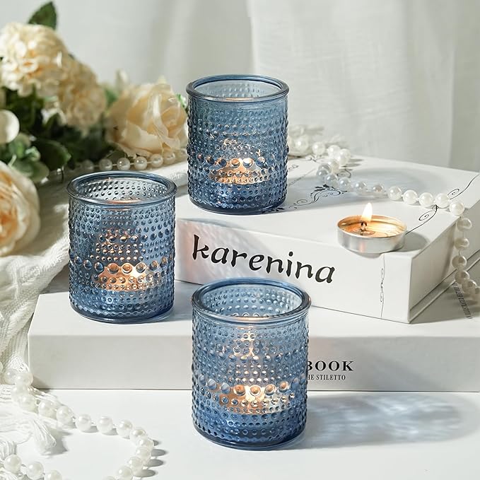 36pcs Blue Votive Candle Holders, Elegant Glass Votive & Tealight Candle Holders for Wedding Centerpieces Party Decorations and Home Decor for Tables (Blue)