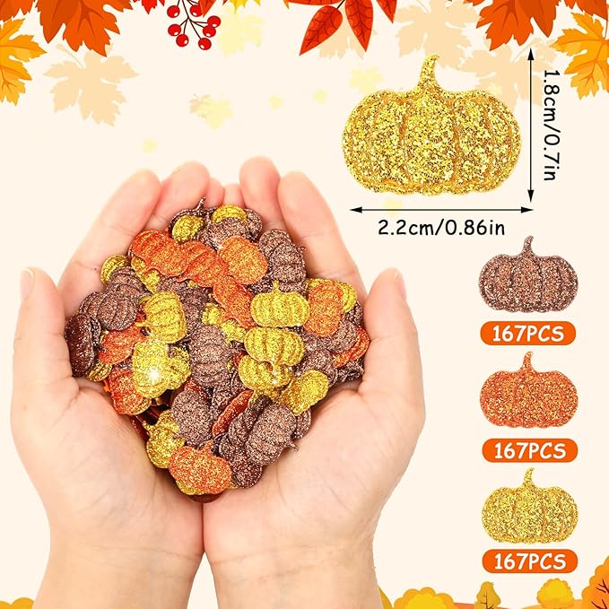 MARFOREVER Fall Felt Pumpkin Glitter Confetti, 500Pcs Thanksgiving Pumpkins Confetti Decorations Mixed Fall Colors Table Scatter Centerpiece for Fall Art Crafts Supplies Thanksgiving Party Accessories