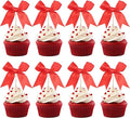 24 PCS Bow Cupcake Toppers Bowknot Cake Toppers Bow Cupcake Picks Bowknot Birthday Party Decorations Bow Cake Dessert Picks for Wedding Bridal Engagement Baby Shower Birthday Party Supplies Red